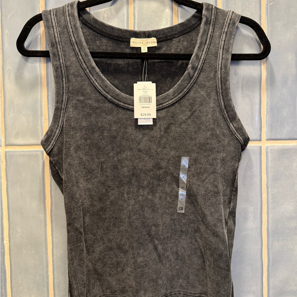 NWT Buckle Washed Black Ribbed Tank Top